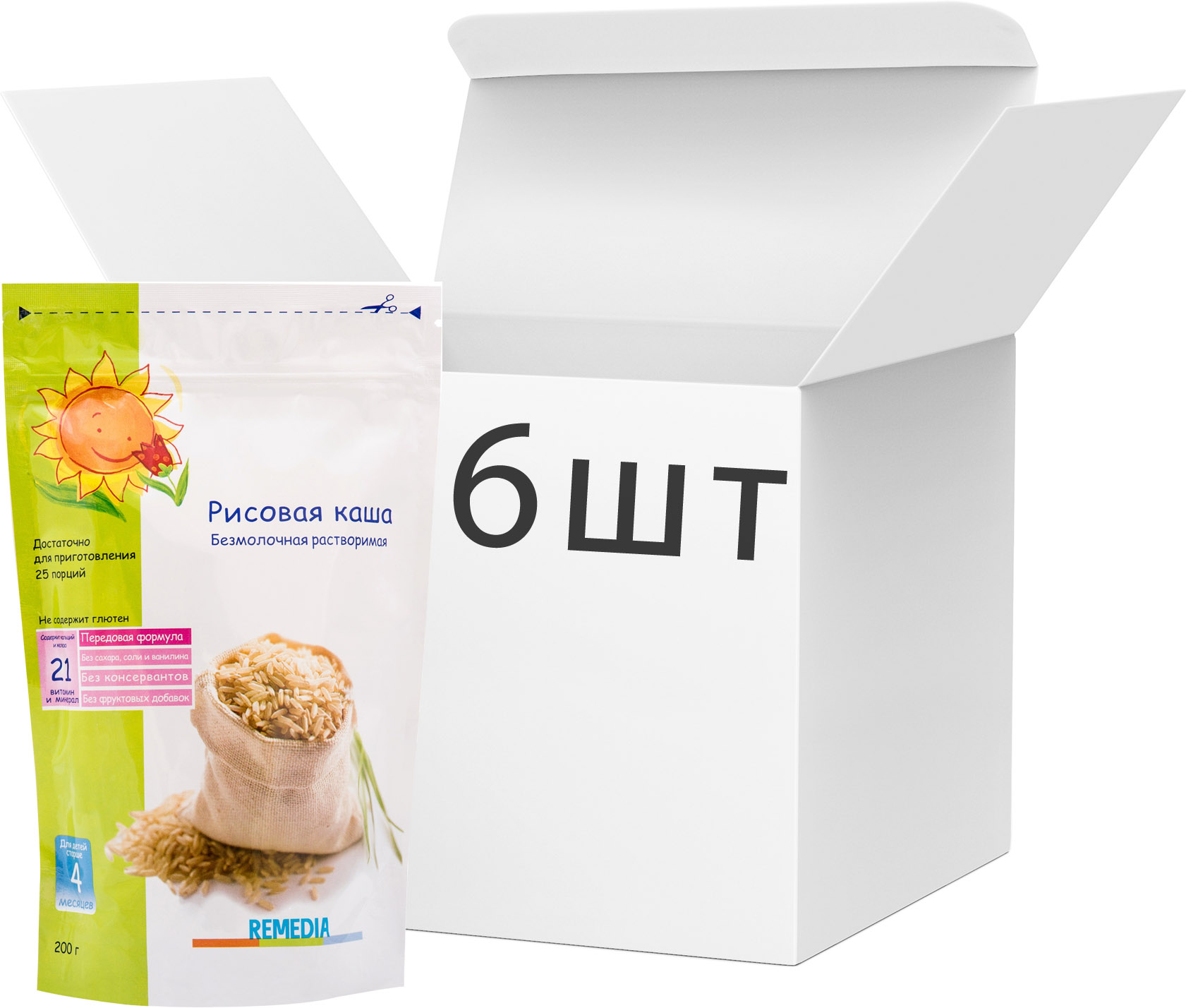 

Упаковка рисовых каш Remedia безмолочная растворимая 6 х 200 г (27290000021762)