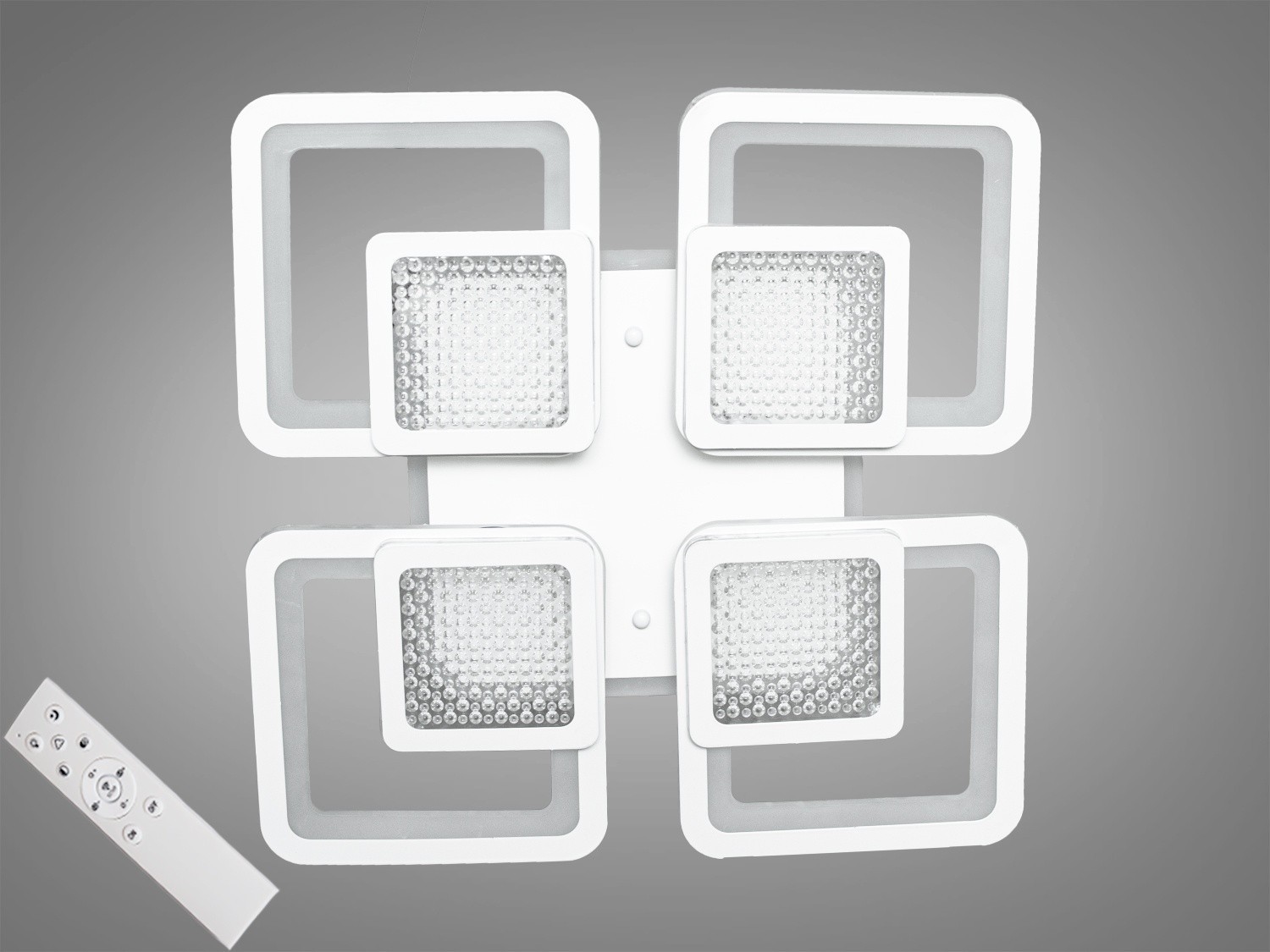 

Потолочная LED люстра AlexMosh с диммером и лед подсветкой 3х цветов 115W цвет белый (0077)