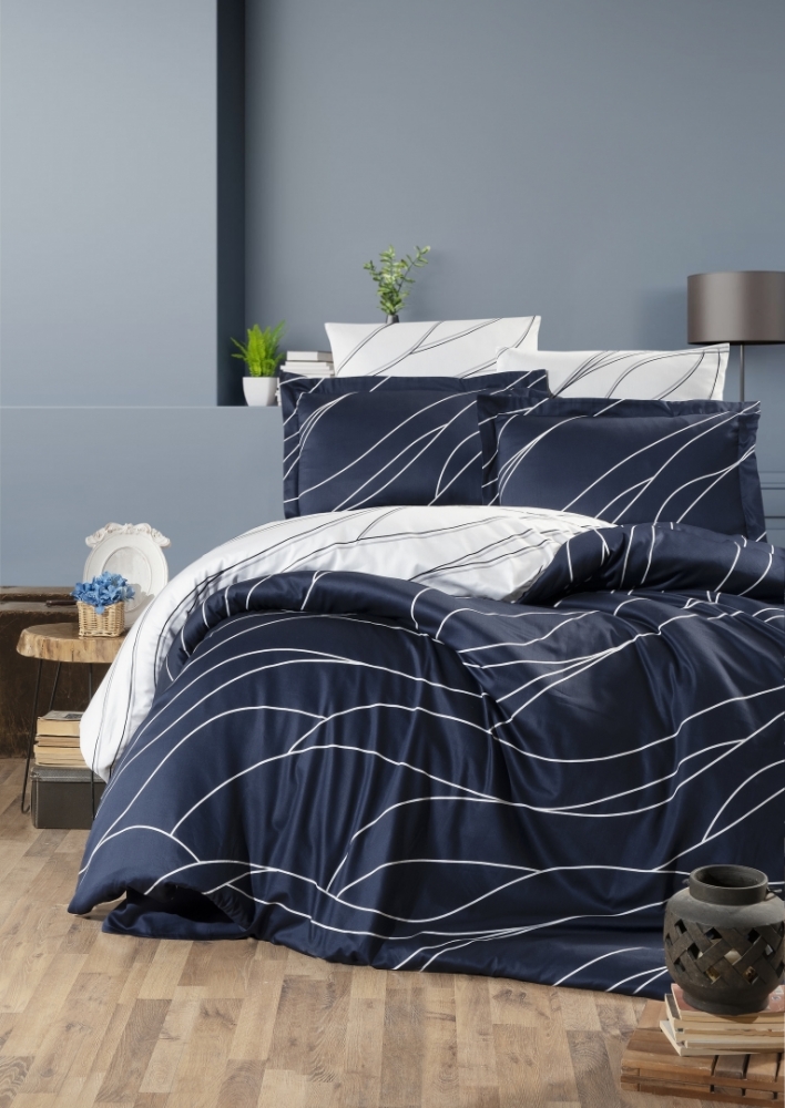 

Комплект постельного белья First Choice Satin Cotton Евро сатин арт.Mesi Navy Blue