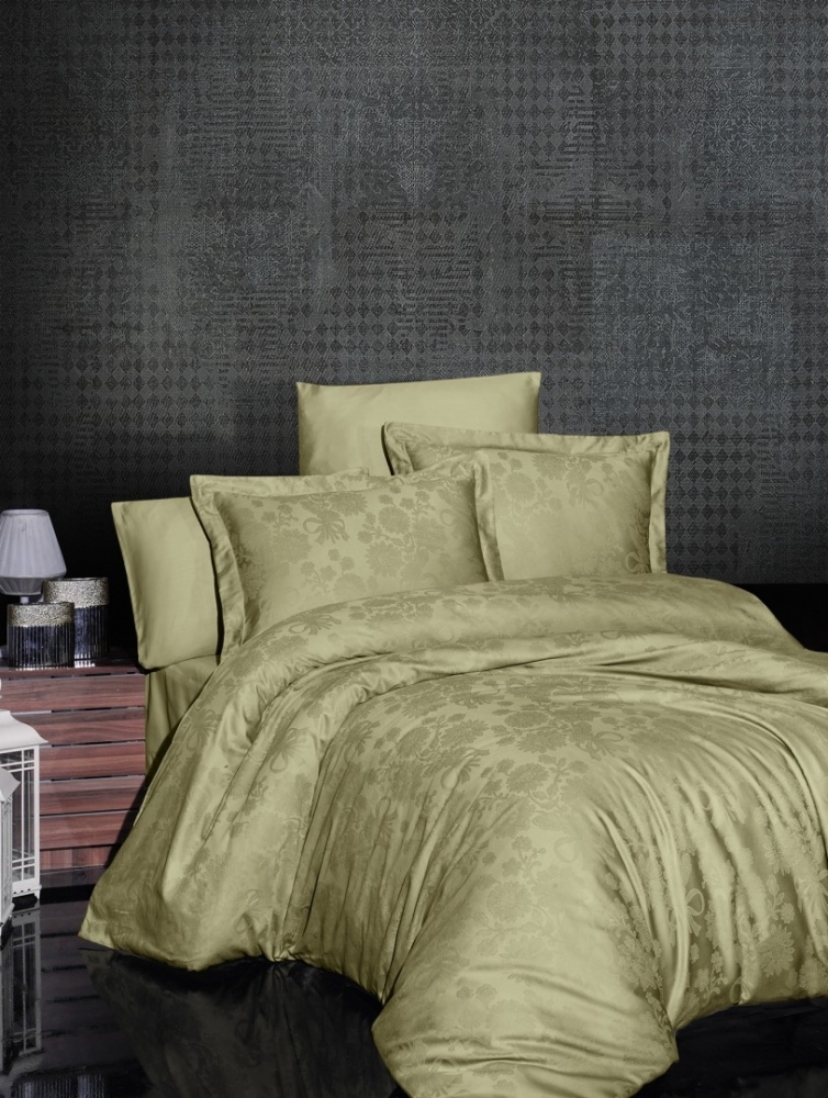 

Комплект постельного белья First Choice Satin Jacquard Cotton Евро сатин-жаккард арт.Herra Zeytin Yesil