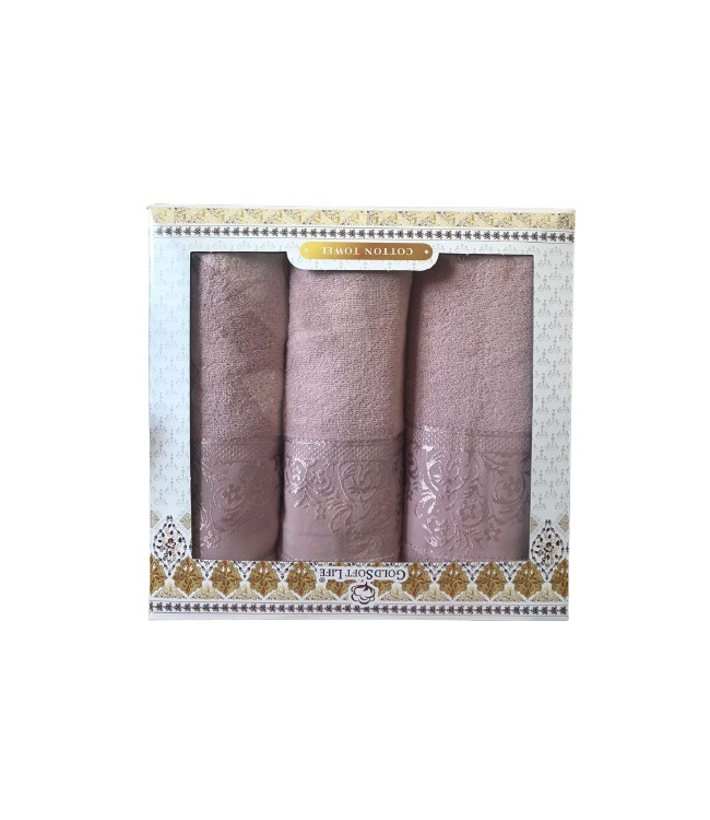 

Набор полотенец для лица и тела Gold Soft Life Hindistan 2х50*90 см + 70*140 см махровые банные в коробке пудровый 3шт арт.ts-02382