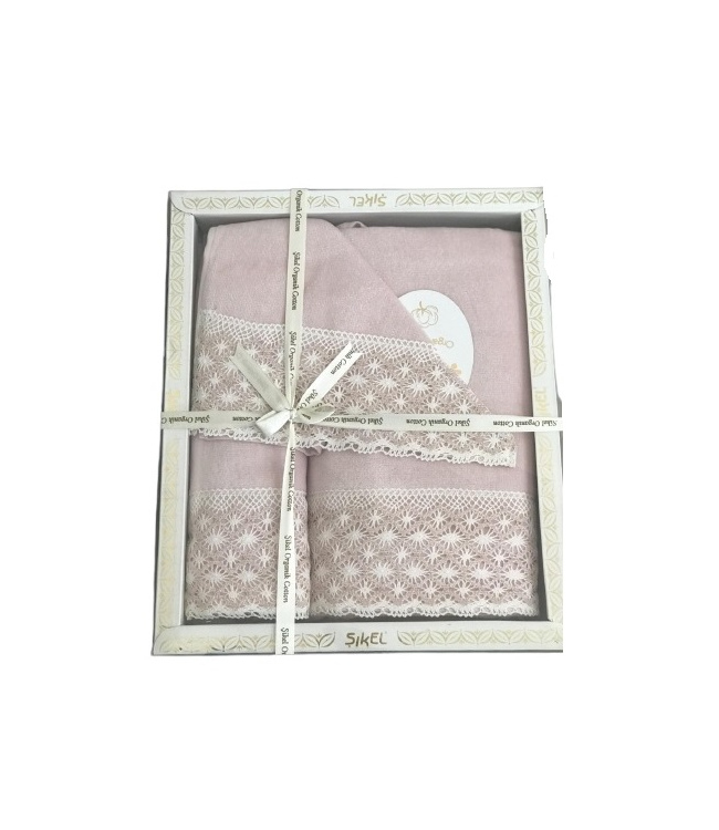 

Набор полотенец для тела Sikel лен кружево Lace 30*50 + 50*90 см + 70*140 см махровые банные в коробке пудровый 3шт арт.ts-02569