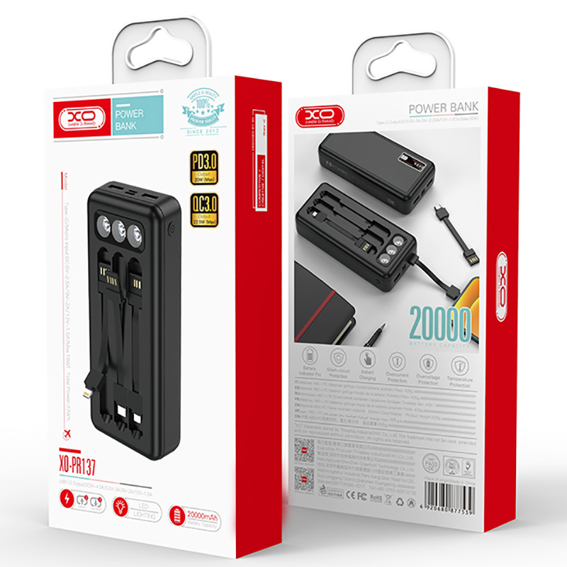

Power Bank XO PR137 PD+QC3.0 20000 mAh Чёрный