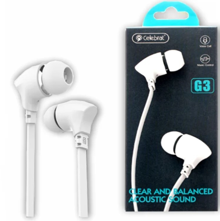 

Проводные наушники Celebrat G3 Hands Free With Mic — White (Белый)