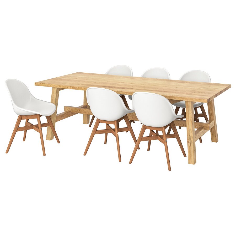 

Стіл і 6 стільців IKEA MOCKELBY / FANBYN 235 х 100 см дуб/білий (192.770.36)