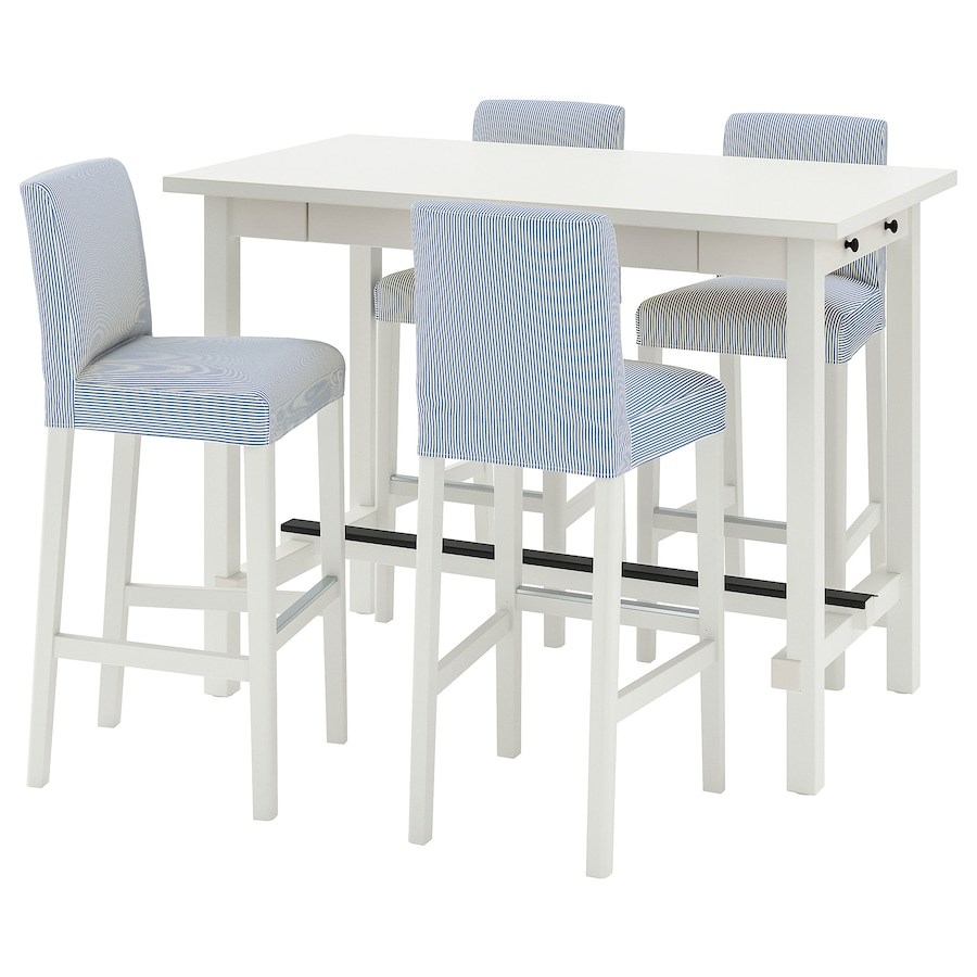 

Барний стіл + 4 барні стільці IKEA NORDVIKEN / BERGMUND білий/синьо-білий (494.086.96)