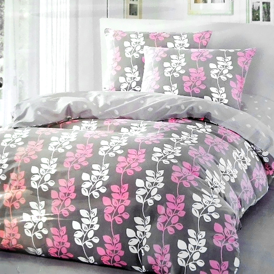

Комплект постельного белья из сатина Pink Leaves Серый, Розовый 5043-e