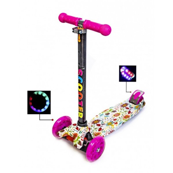 

Детский трехколесный самокат Best Scooter MAXI Beauty Flowers 120 мм со светящимися колесами