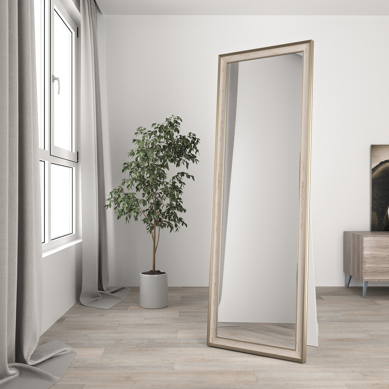 

Зеркало в полный рост 180х60 Бежевое Black Mirror 5835-305 напольное в багетной раме для прихожей спальни коридора гардероба