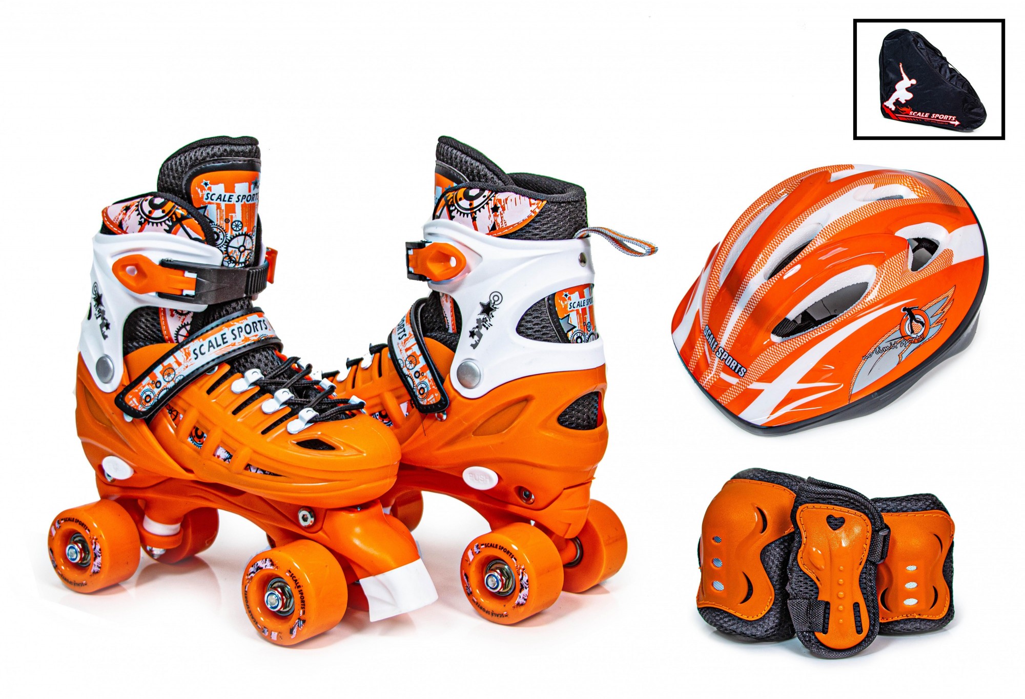 

Комплект Scale Sport ролики-квады, защита и шлем (размер 34-37), Оранжевый