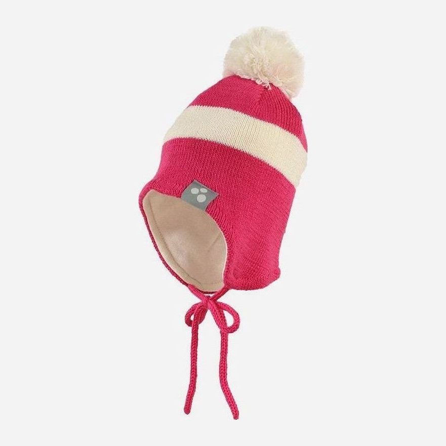 Акція на Дитяча зимова шапка в'язана на зав'язках з помпоном для дівчинки Huppa Viiro 1 83620100-70063 43-45 см від Rozetka
