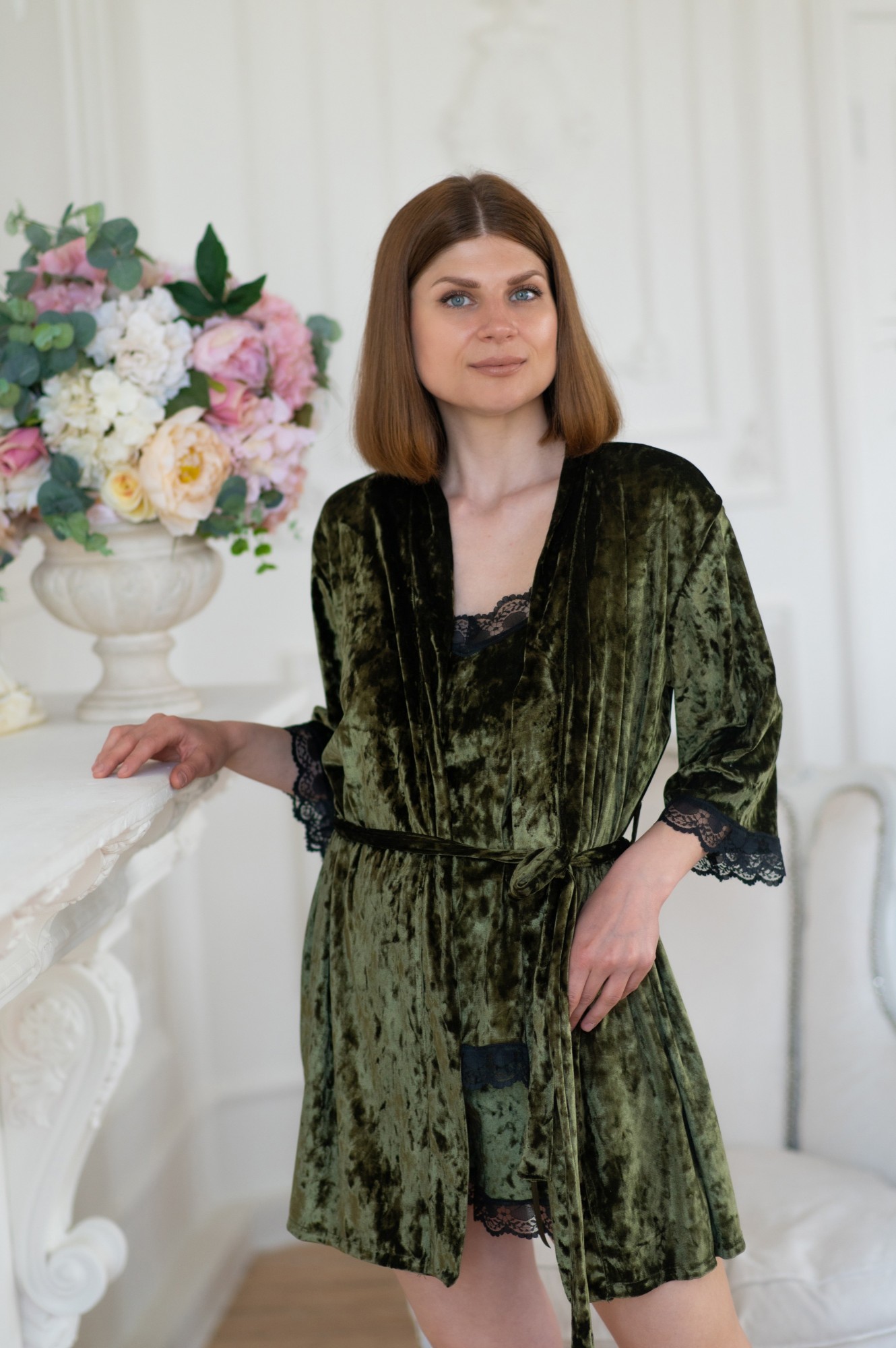 

Пижама с гипюром халат + майка + шорты Miss Lora Классика цвет - хаки  (42-44, Пижама с гипюром халат + майка + шорты Miss Lora Классика цвет - хаки S (42-44)