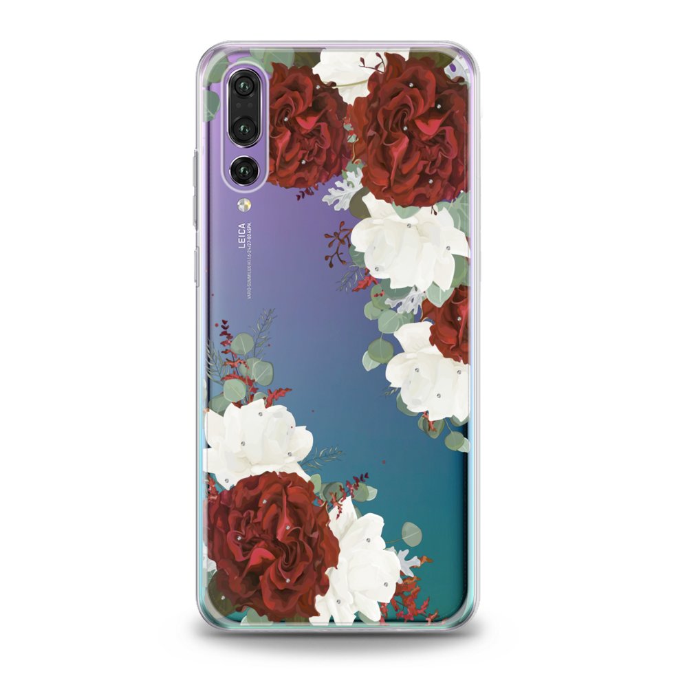 Чехол силиконовый для Huawei (Красно-белые пионы) P10 Lite хуавей лайт ...