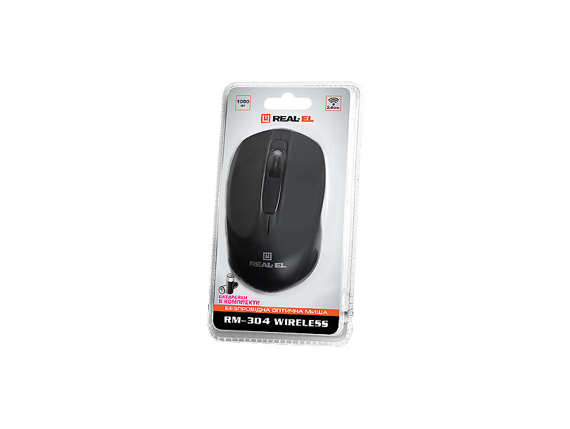

Мышка REAL-EL RM-304 Wireless (black) USB, 2 key, 1 Wheel, 1000dpi