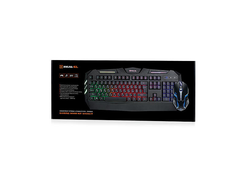 

Комплект клавиатура + мышь REAL-EL Gaming 9500 Kit Backlit USB Black (Черная) Игровой комплект с подсветкой