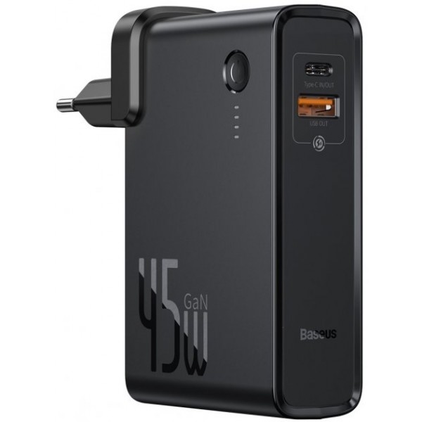 

Мережевий зарядний пристрій Baseus GaN 2in1 QC3.0+PD3.0 45W USB+Type-C 5A з функцією Павербанка 10000mAh + кабель Type-C 60W 20V/3A 1м Чорний (PPNLD-C01)