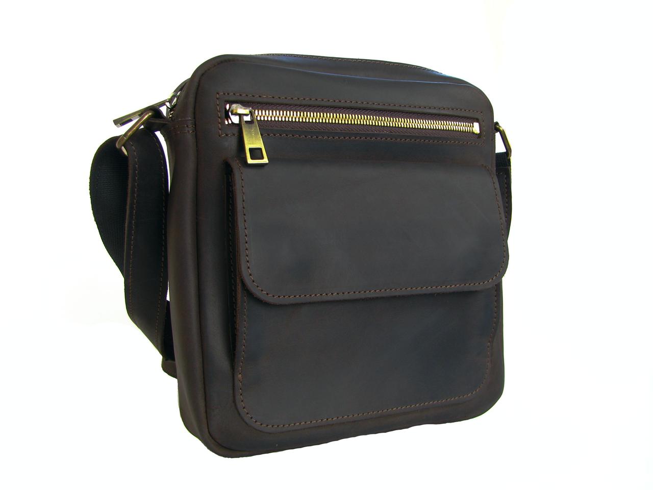 

Кожаная мужская сумка 22х20х5см с гравировкой клиента коричневая