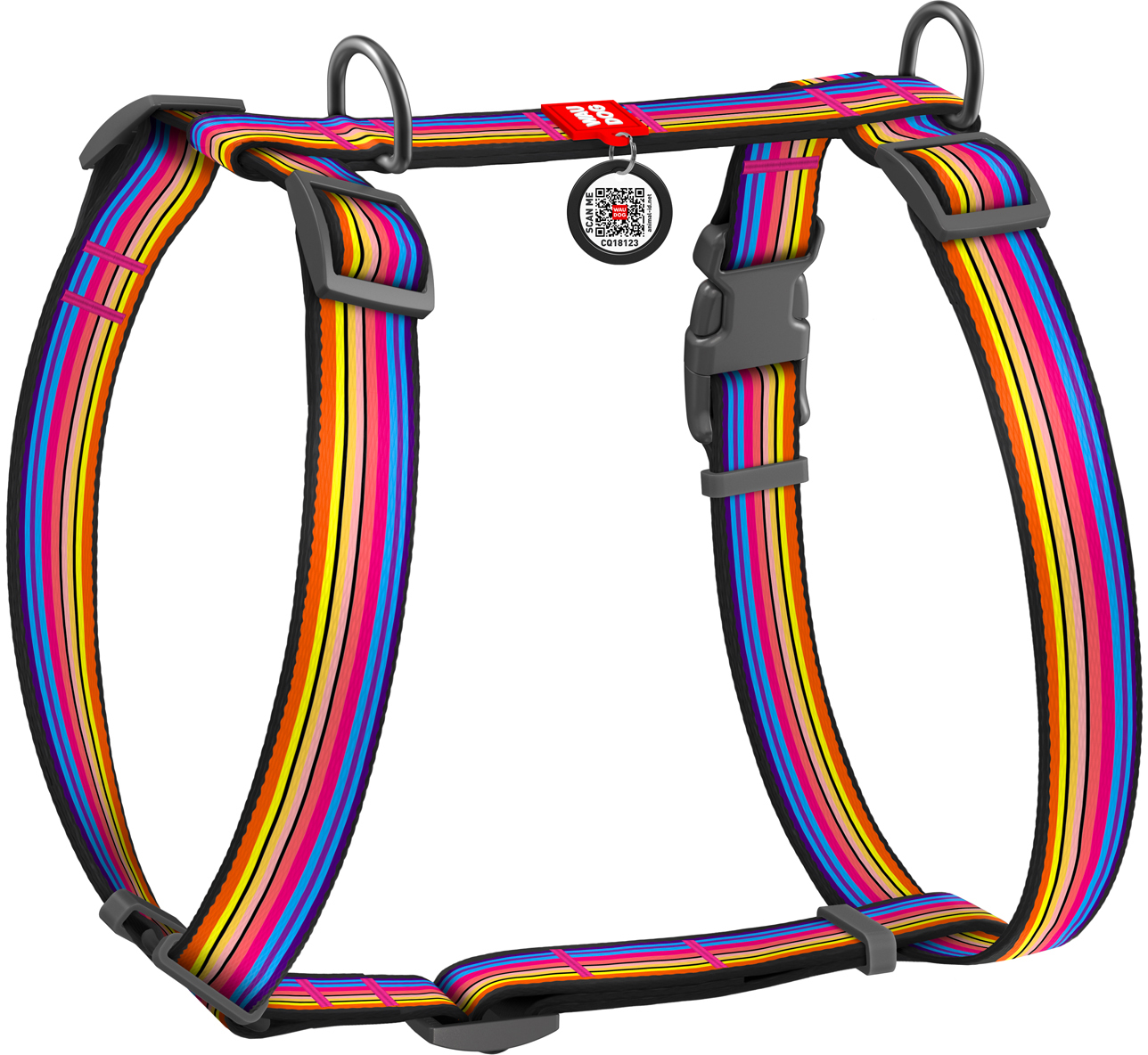 

Шлея для собак Collar анатомическая H-образная WAUDOG Nylon с QR-паспортом, пластиковый фастекс, S, Ш 15 мм, A 30-40, B 30-50 рисунок "Линия 1" (5614)