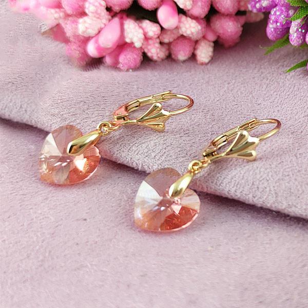 

Серьги подвески SWAROVSKI Персиковый цвет медицинское золото позолота 18К французский замок А/В 7-0161