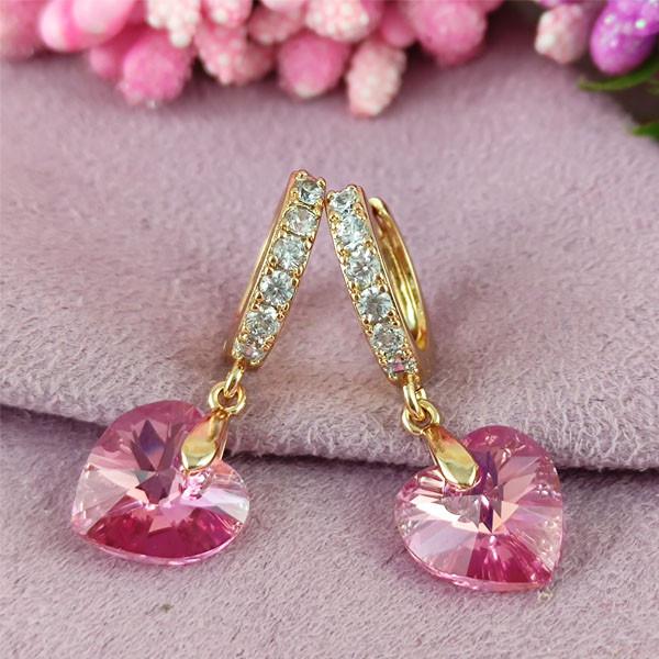 

Серьги SWAROVSKI подвески Розовый медицинское золото позолота 18К А/В 7-0162