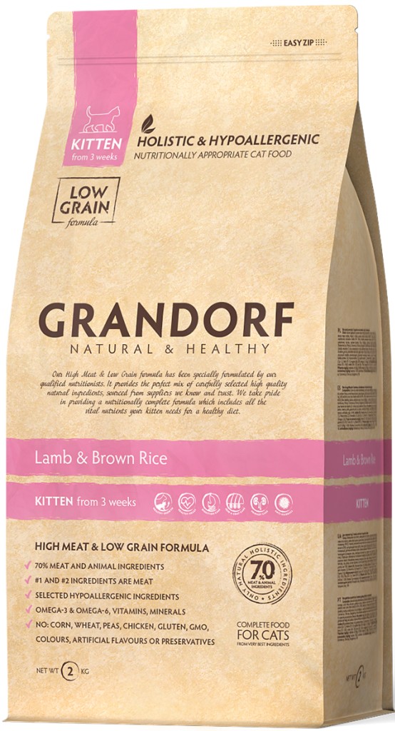 

Сухой корм Grandorf Lamb & Brown Rice Kitten для котёнков от 3 недель, беременных и кормящих кошек 400 г (5404009500403)