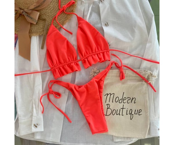 

Купальник шторка с рюшами под грудью плавки на завязках Modern Boutique коралловый, M К814