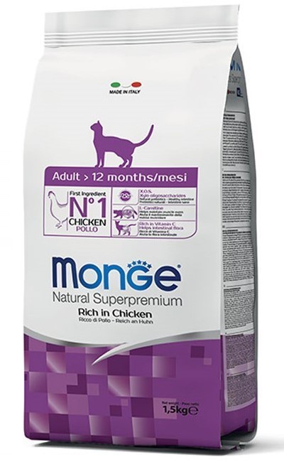 

Сухой корм Monge Cat Adult Rich in Chicken для котов всех пород со вкусом курицы и риса 10 кг (8009470004800)
