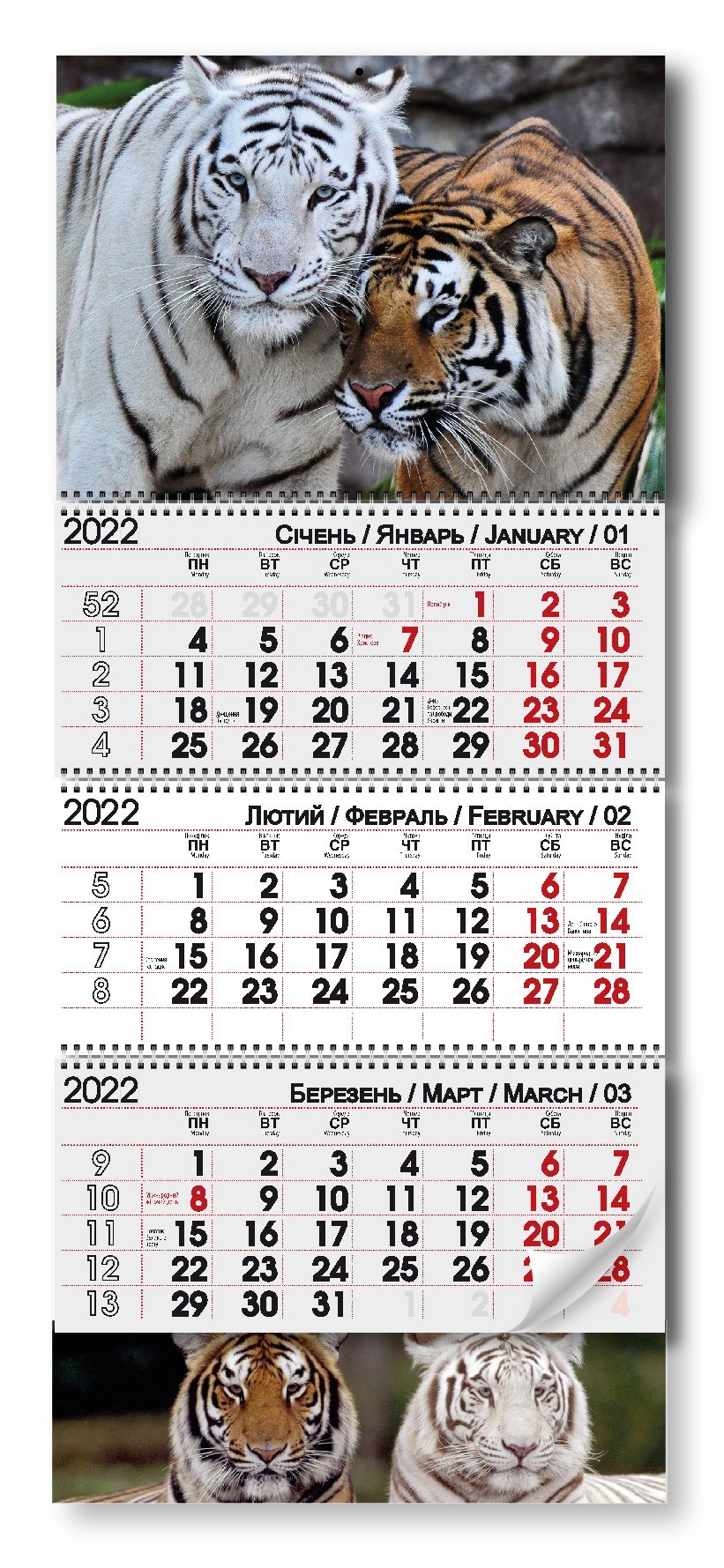 

Календарь квартальный настенный на 3 пружины "Тигры" 2022 год (11603)