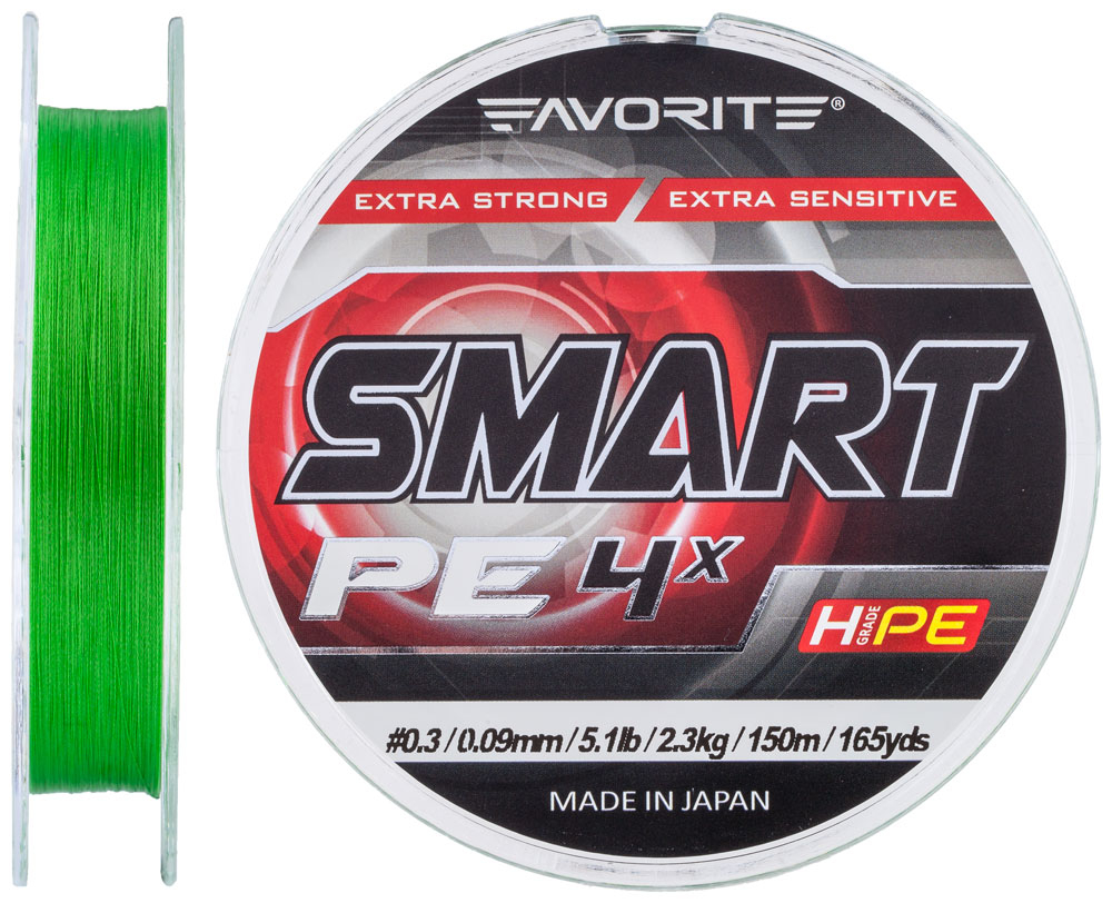 

Шнур Favorite Smart PE 4x 150м (салат.) #0.3/0.09мм 2.3кг (арт.123416931041)