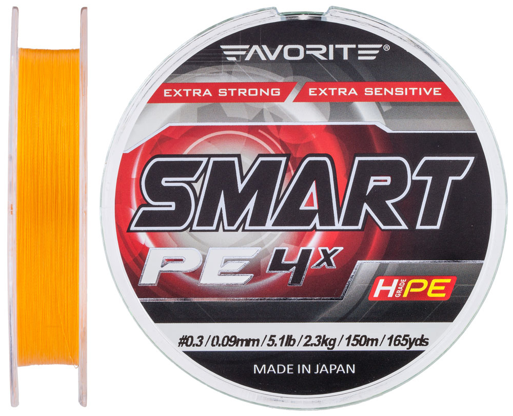 

Шнур Favorite Smart PE 4x 150м (оранж.) #0.3/0.09мм 2.3кг (арт.123416931042)