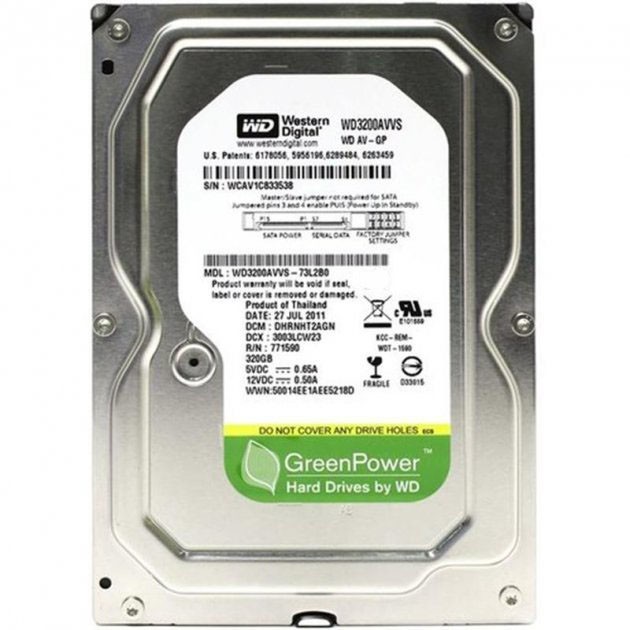 

Накопитель HDD SATA 320GB WD 7200rpm 8MB AV-GP (WD3200AVVS) Refurbished