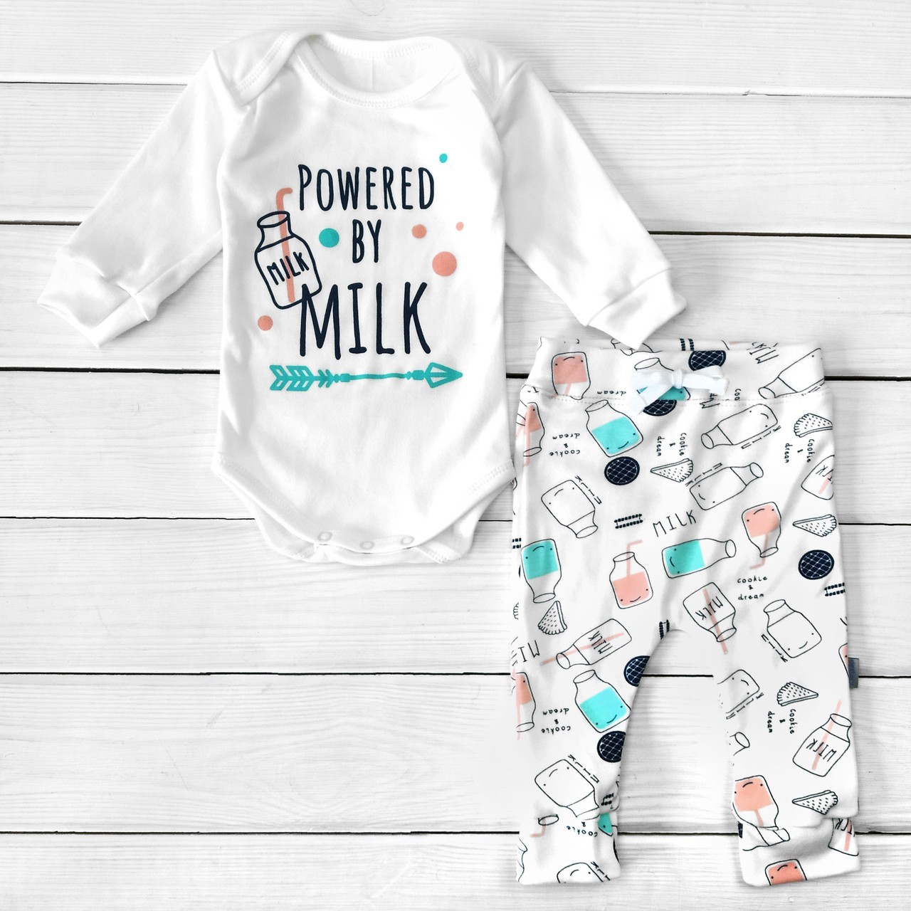 

Комплект (боди + штаны) Malena Powered by Milk 80 см Молочный Интерлок 100% хлопок 10207