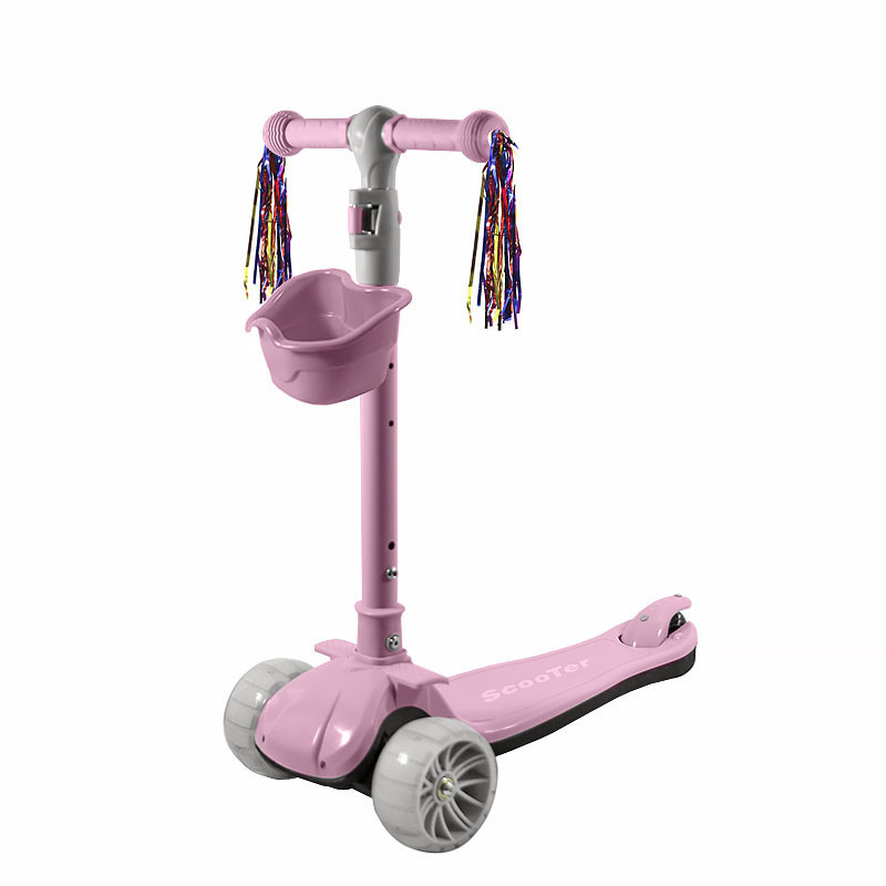 

Детский самокат Lesko BAQ-016 Pink трехколесный складной для самых маленьких светящиеся колеса (SKU_7294-25006)