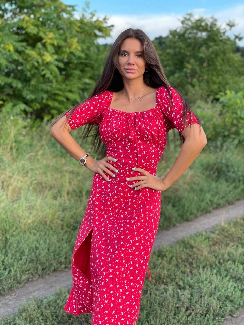 

Женское платье из хлопка красного цвета в мелкий принт Sofo Look 2809к/2 р.48-52