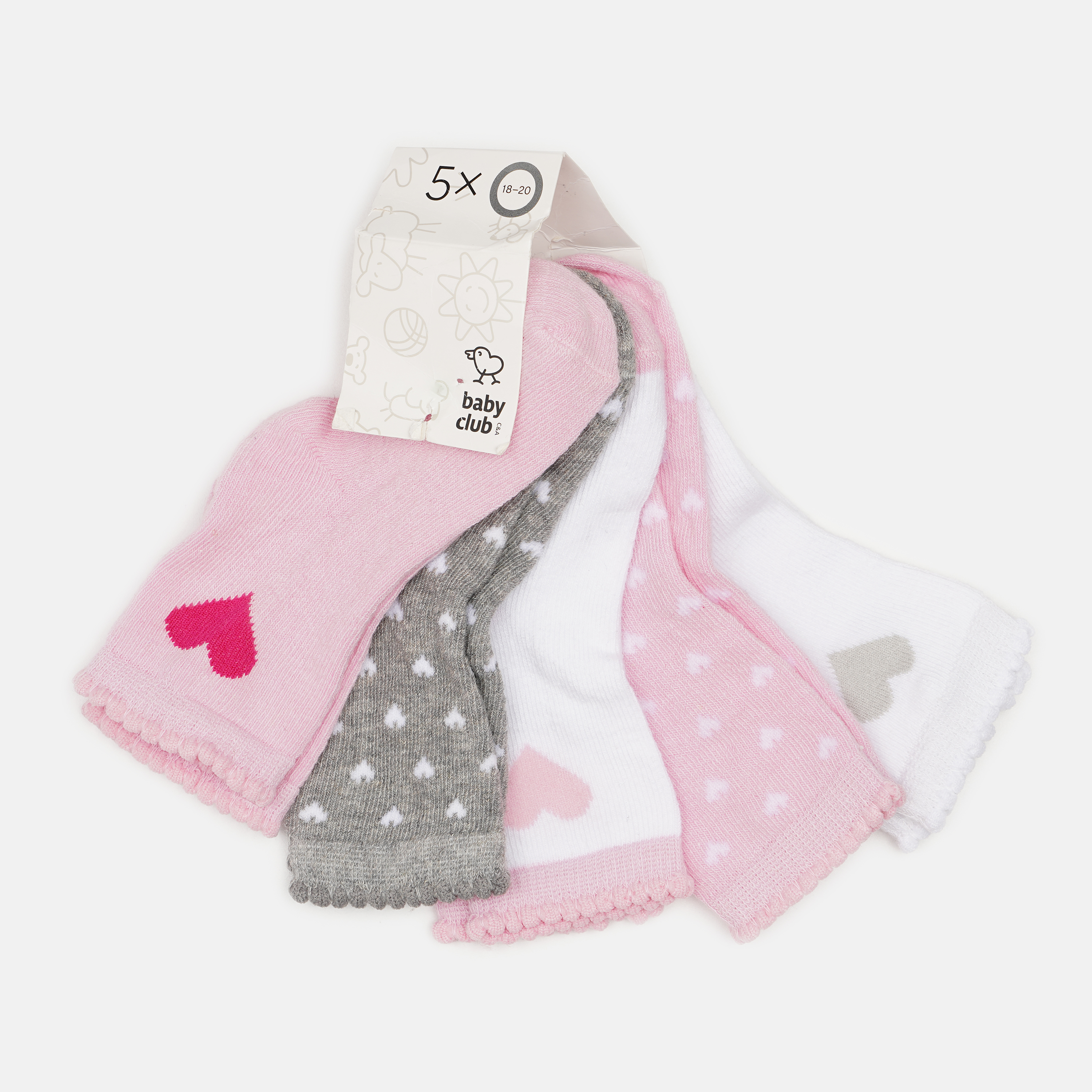 

Носки (5 пар) C&A   белый, серый, розовый 3181279840605, Носки (5 пар) C&A 18 20 белый, серый, розовый 3181279840605