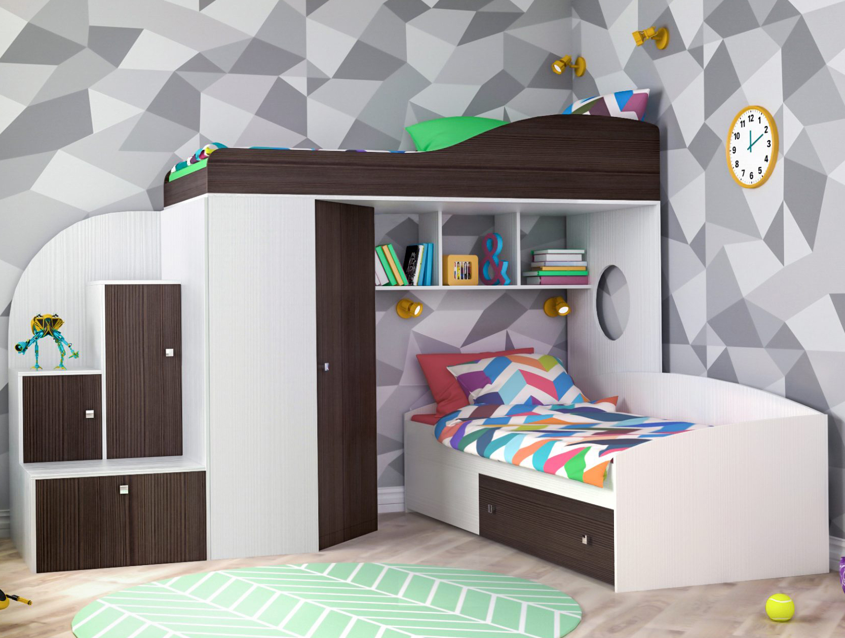 

Двухьярусная кровать KidsBunkBed K-050 белый венге темный 256х83х171 см