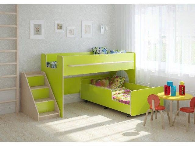 

Двухьярусная кровать KidsBunkBed K-077 терра голубая дуб молочный 2260 × 900 × 1128 мм