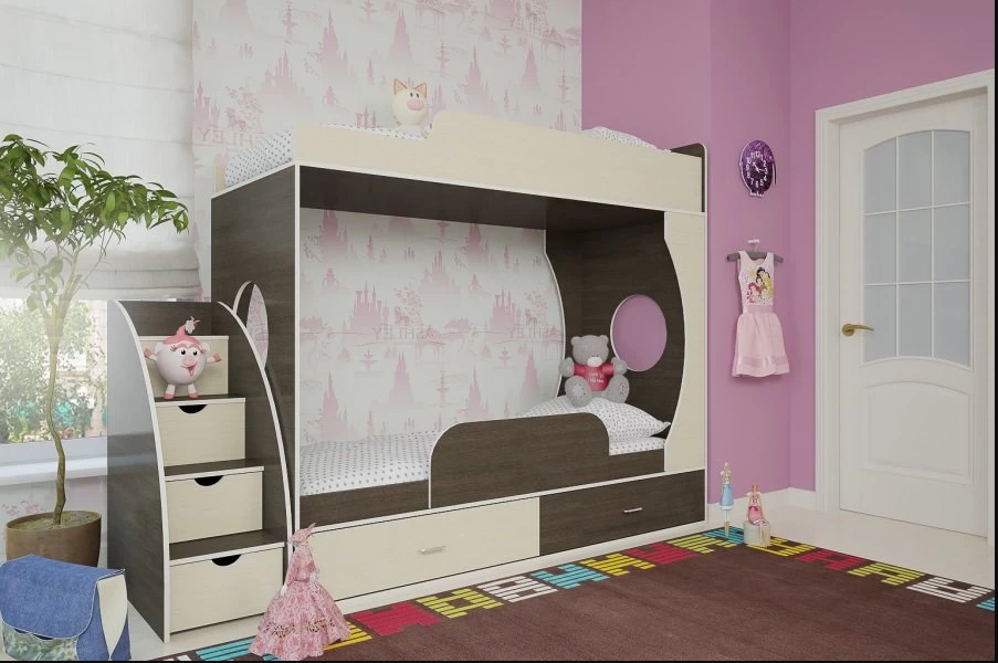 

Двухьярусная кровать KidsBunkBed K-048 венге темный венге светлый 864х1790х2468 мм