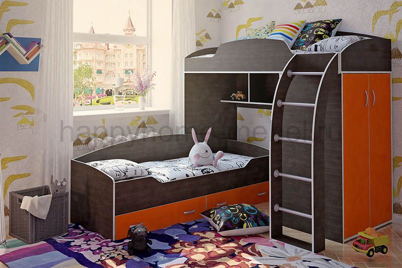 

Двухьярусная кровать KidsBunkBed K-046 Венге темный апельсин 1932х832х1700 мм