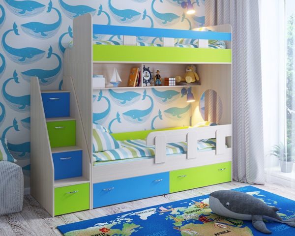 

Двухьярусная кровать KidsBunkBed K-022 дуб сонома белый 2332х832х2016 мм