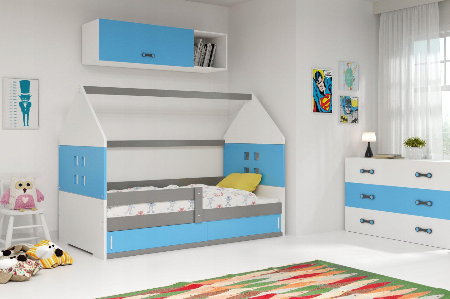 

Детская кровать чердак Домик KidsBunkBed белый серый розовый цвет 160х80 см. 124х86х164 см.