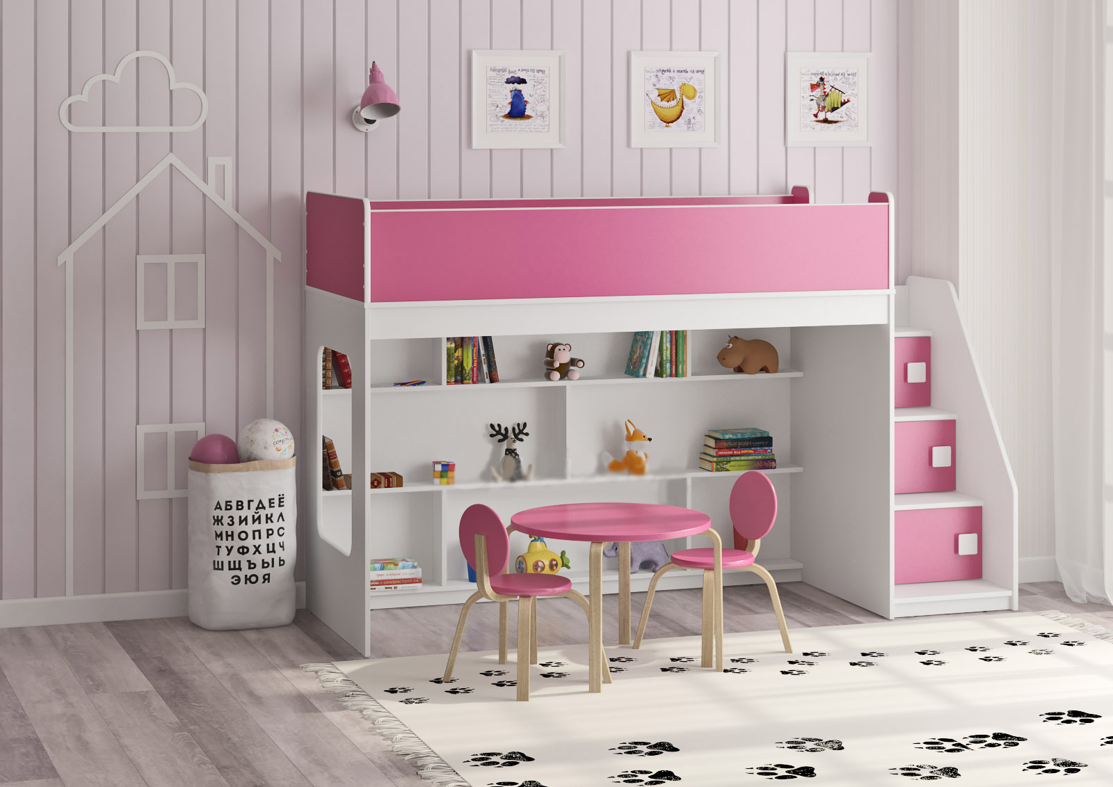 

Кровать-чердак KidsBunkBed K-045 белый цвет 2245 × 808 × 1405 мм