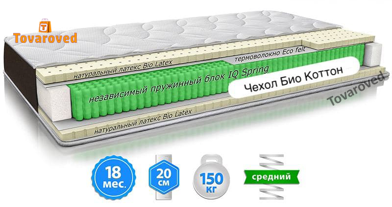 

Матрас ортопедический 80х200 Sleep&Fly ORGANIC Alfa