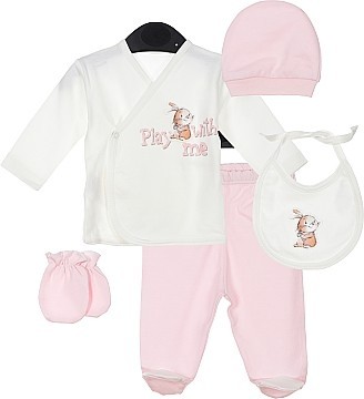 

Комплект на виписку 5 предметів Bonne Baby білий з рожевим 56 р. 326080-02