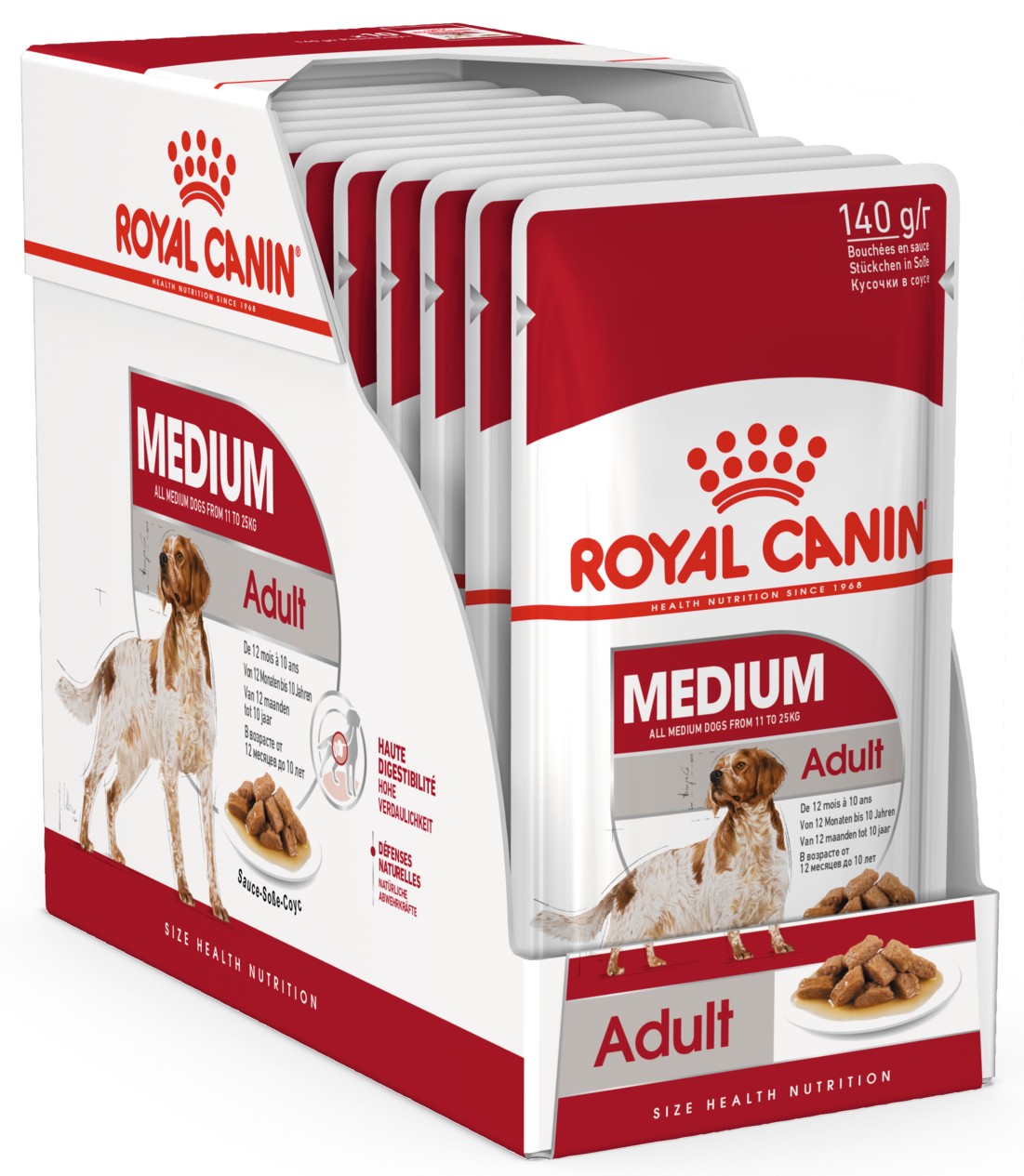 

Упаковка влажного корма Royal Canin Medium Adult кусочки в соусе 10 шт по 140 г (9003579008379)