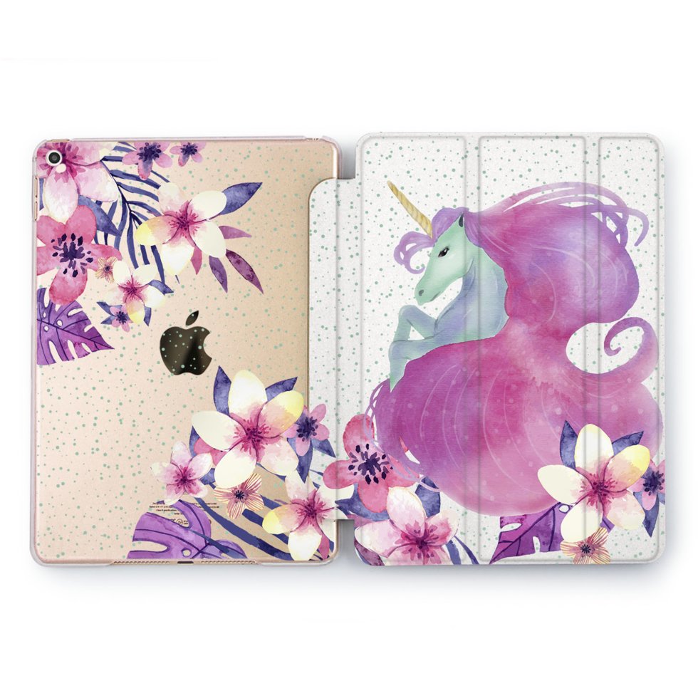 Чехол книжка, обложка для Apple iPad эпл айпад (Акварельный единорог ...