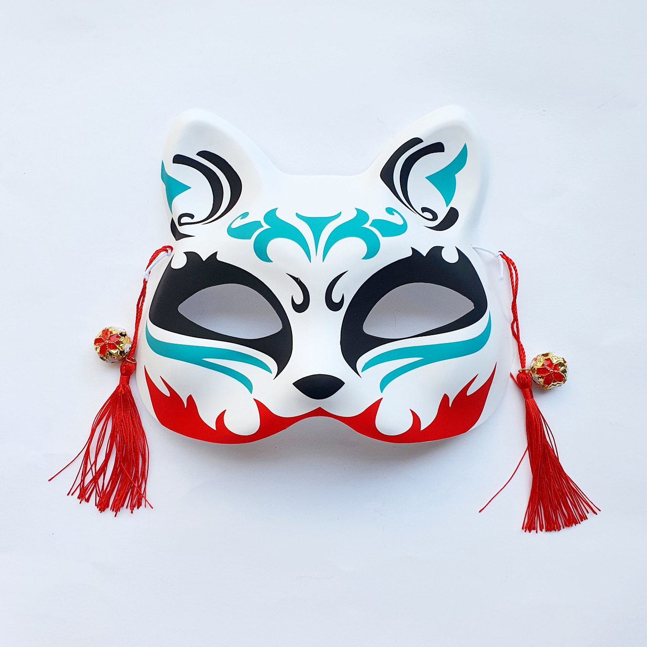 

Маска Кицунэ Японской Лисы Kitsune бирюзовая, 18х17 см