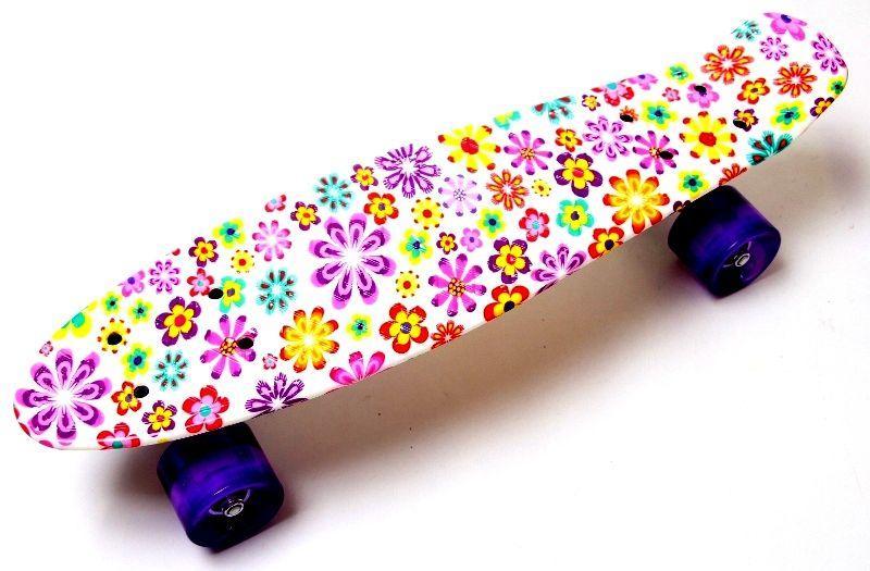 

Пенни борд, Penny Board "VIOLET FLOWERS" Светящиеся колеса