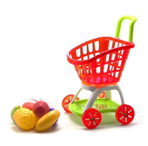 

Тележка покупателя с продуктами красный