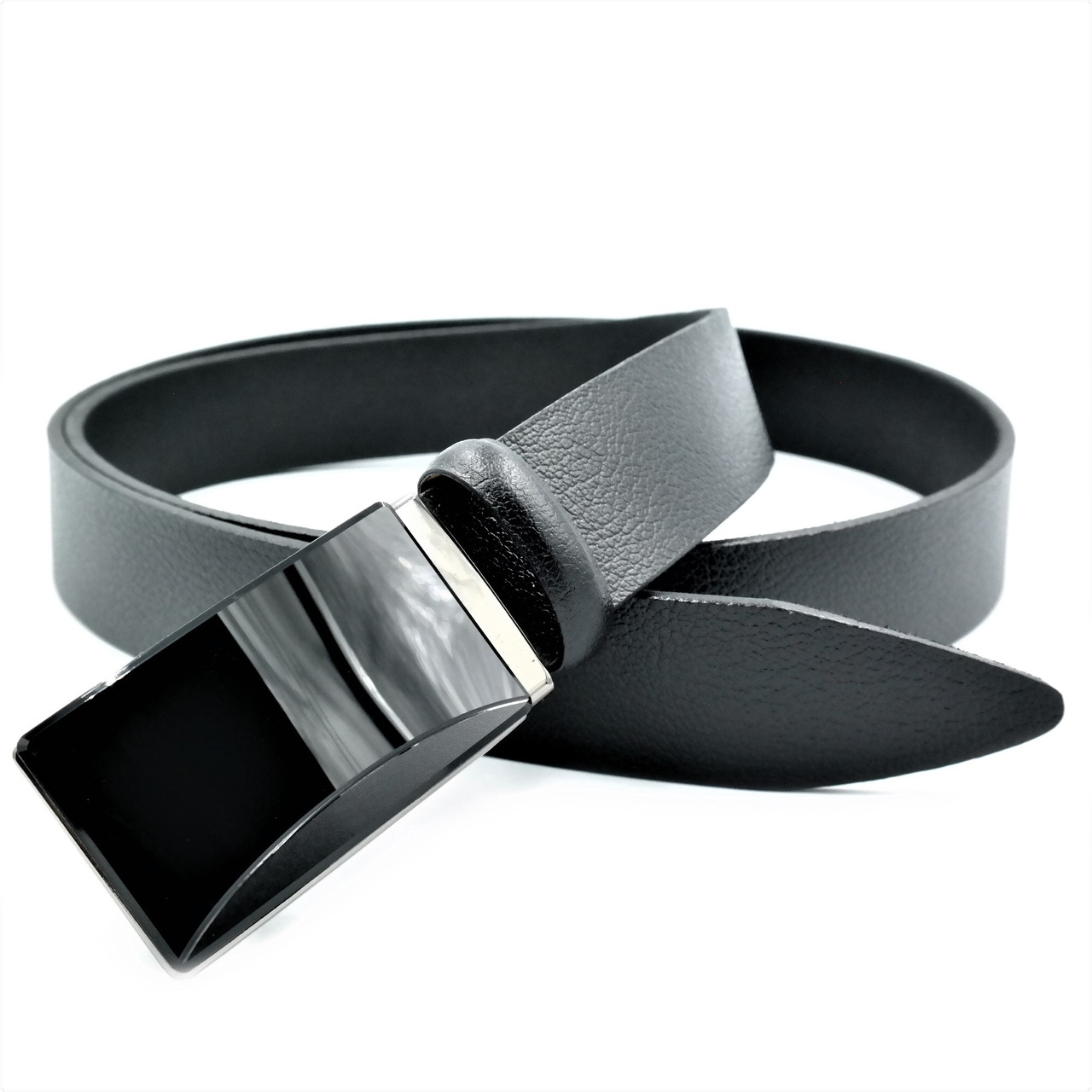 

Мужской кожаный ремень Weatro пояс чёрный Пряжка зажим 110-125 см